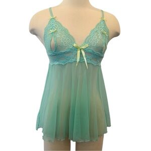 2007 Victoria’s Secret Mesh Lace Lime Green Babydoll Slip Dress Nightie L